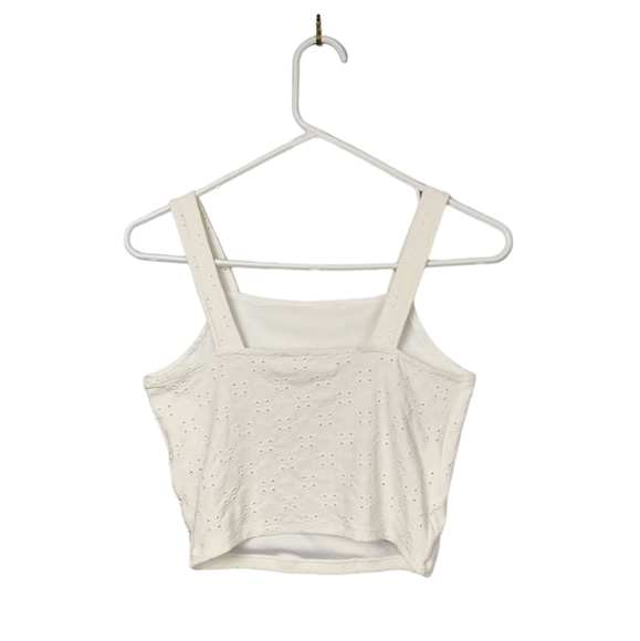 Wallflower White Ivory Eyelet Knit Crop Tank Top Size Med Stretch Embroidery - Picture 3 of 10